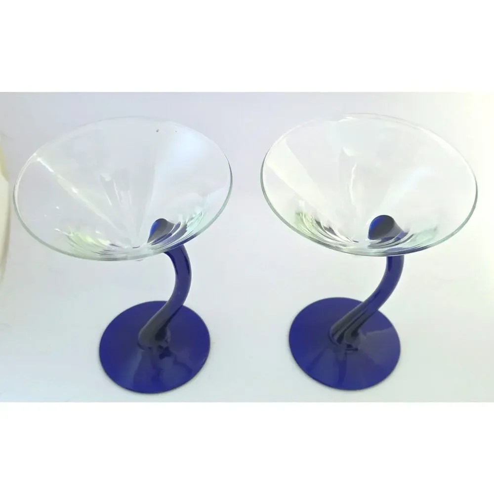 Libbey Bravura Cobalt Blue Twist Stem Martini Glasses Set of 2 10 oz Barware
